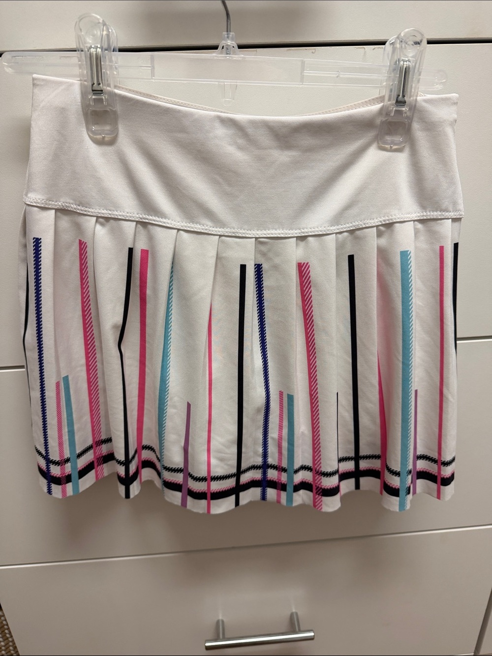 Lucky in Love White Skater Skirt with Pink, Blue & Black Stripes
